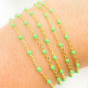 Gold Plated Sterling Silver Enamel Green Color Cable Chain